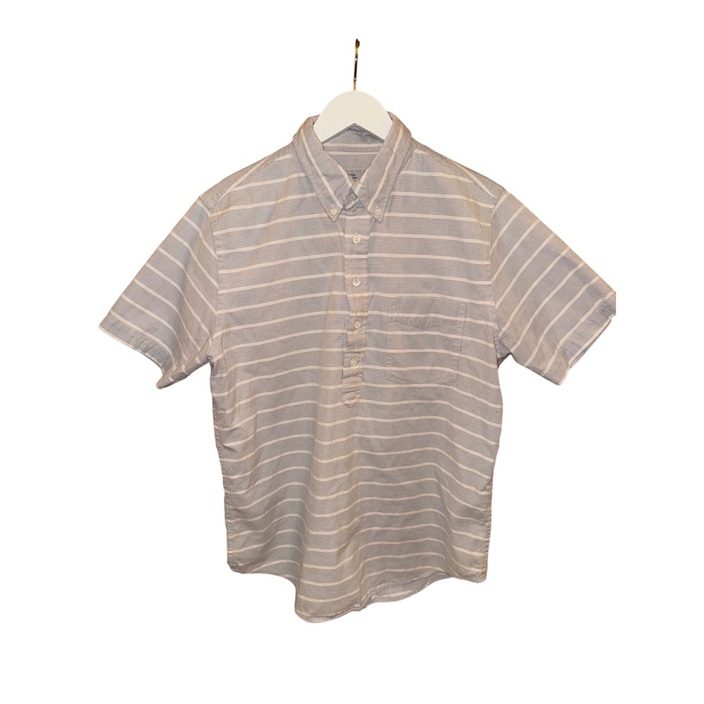 Jack Spade Short‎ Sleeve Button Up Shirt Men's XL Gray White Stripe Bleecker St